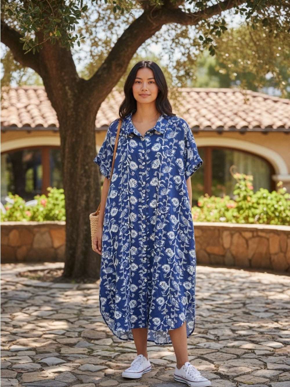 NATURAL LIFE BLUE FLORAL OVERSIZED SHIRT DRESS SZ LARGE